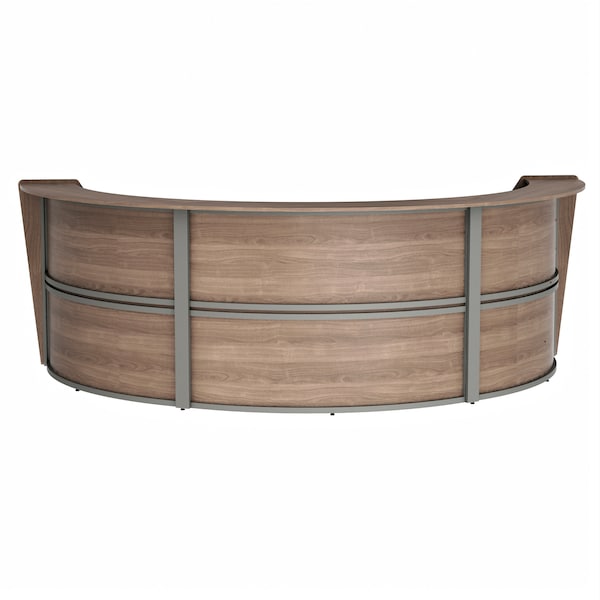 Curved Reception Desk with Counter, 3 Units, 143 inW x 71 inD, N. Walnut